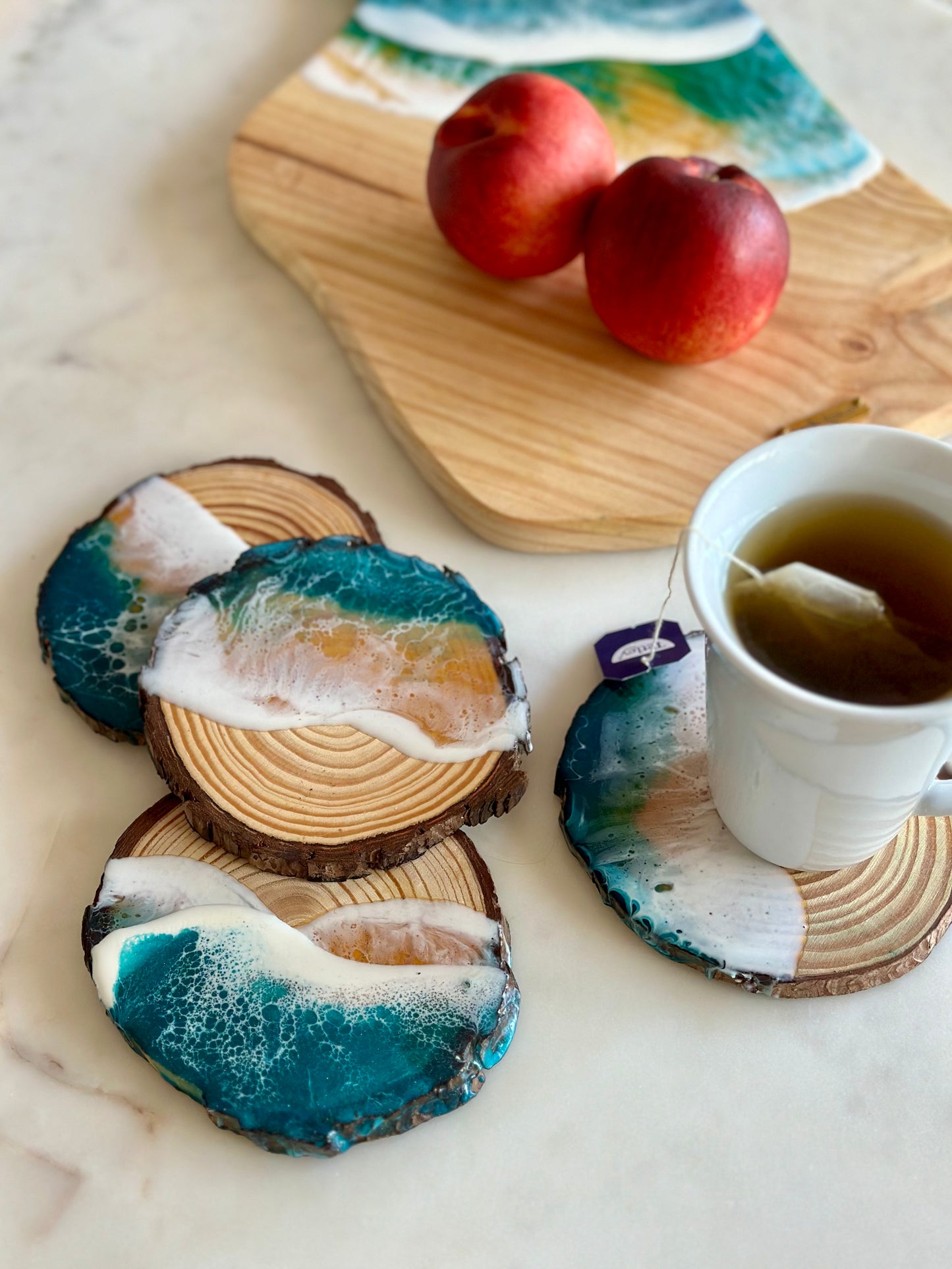 Ocean Resin Art Cup Bases Set