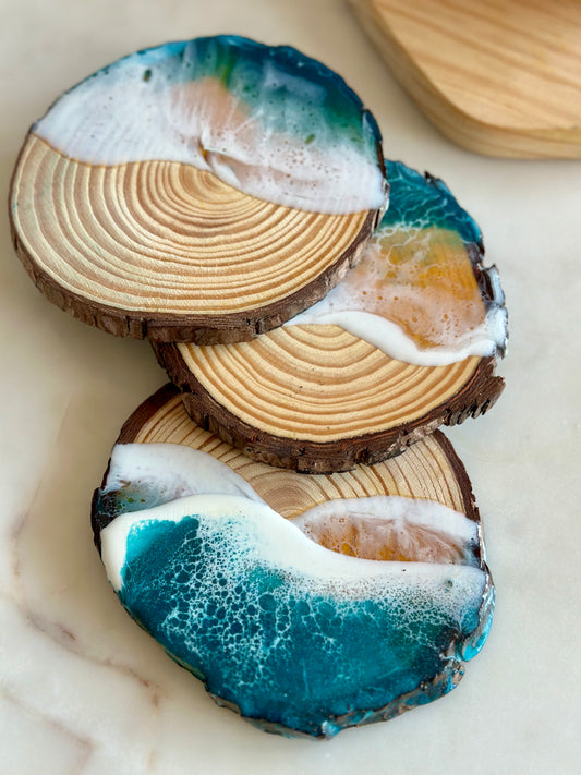 Ocean Resin Art Cup Bases Set